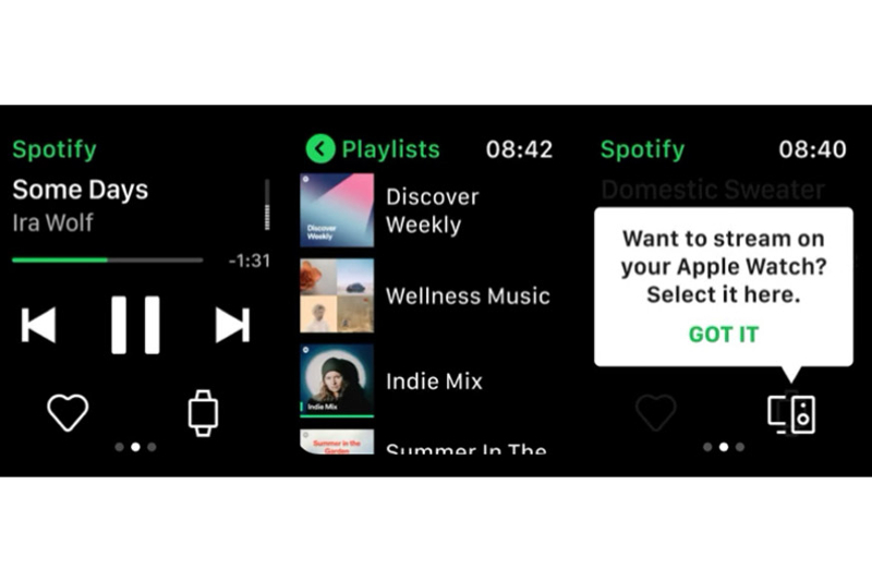 Screenshots von Spotify Apple Watch App